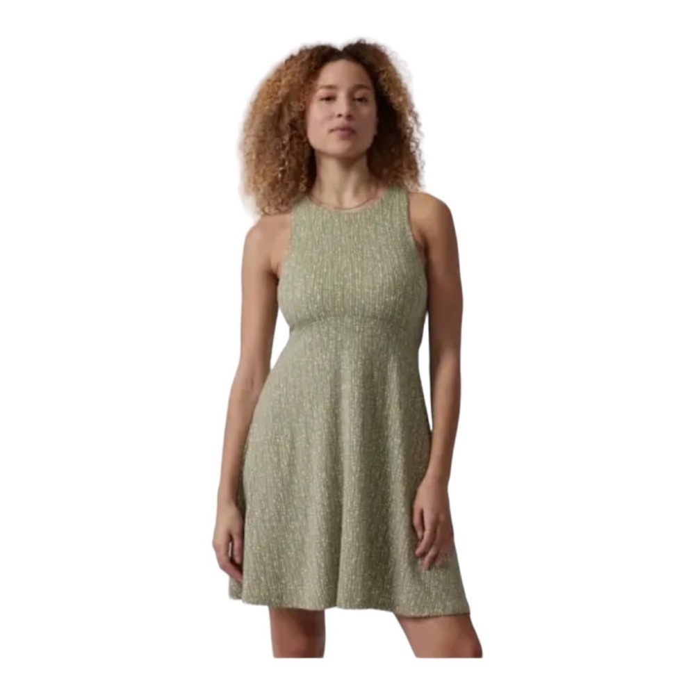 ATHLETA Santorini Thera Printed High Neck Sleeveless Dress LARGE Gray/Green EUC!